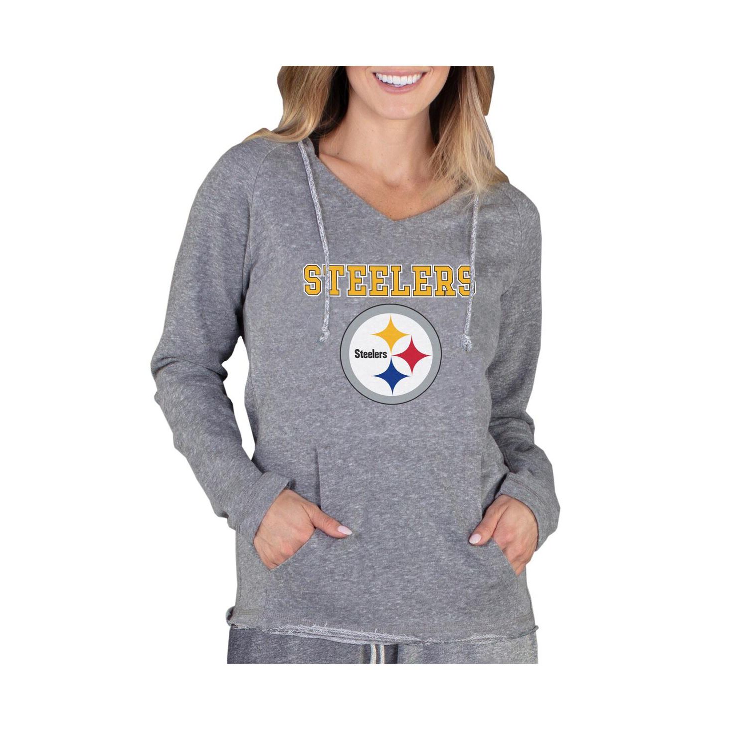 Women's Gray Pittsburgh Steelers Mainstream Tri-Blend Raglan Hoodie V-Neck Top