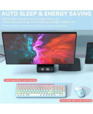 Wireless Keyboard And Mouse Combo - 2.4GHz Cordless, Cute Round Keys, Quiet Slim Set for Laptop, Computer, TV - Blue Green