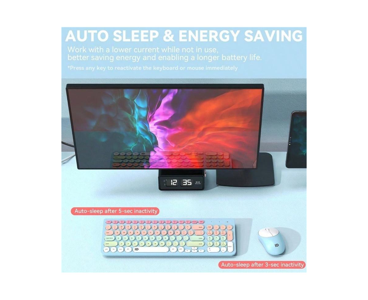 Wireless Keyboard And Mouse Combo - 2.4GHz Cordless, Cute Round Keys, Quiet Slim Set for Laptop, Computer, Tv