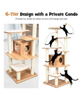 7-Layer Wooden Cat Tree Tall Cat Tower with Sisal Posts and Condo