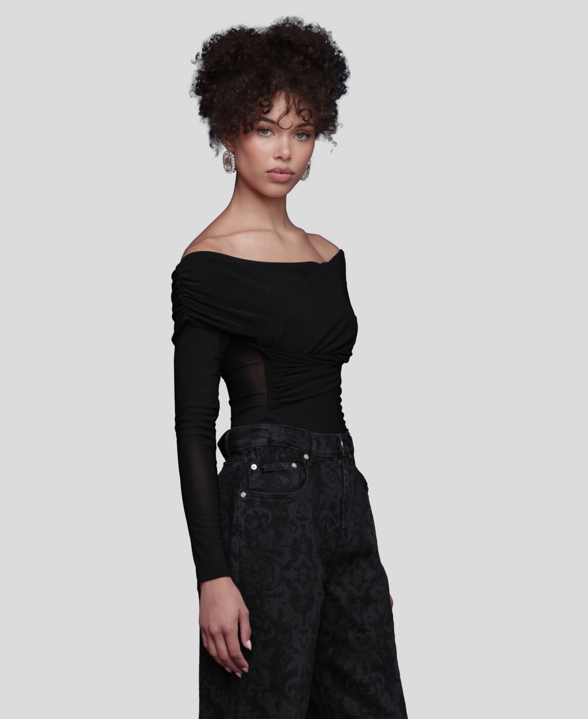 Avec Les Filles Women's Off-the-shoulder Bodysuit Top In Black