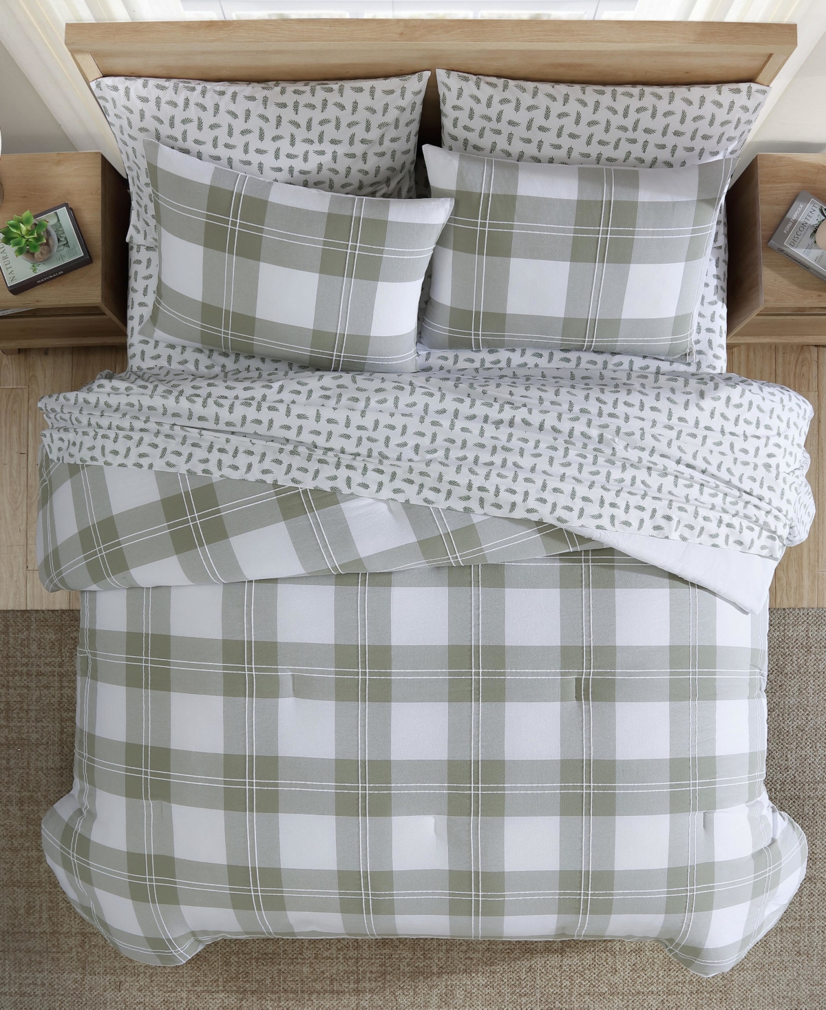 Eddie Bauer Mountain Embroidery Plaid Cotton 3-pc. Comforter Set, Full/queen In Green