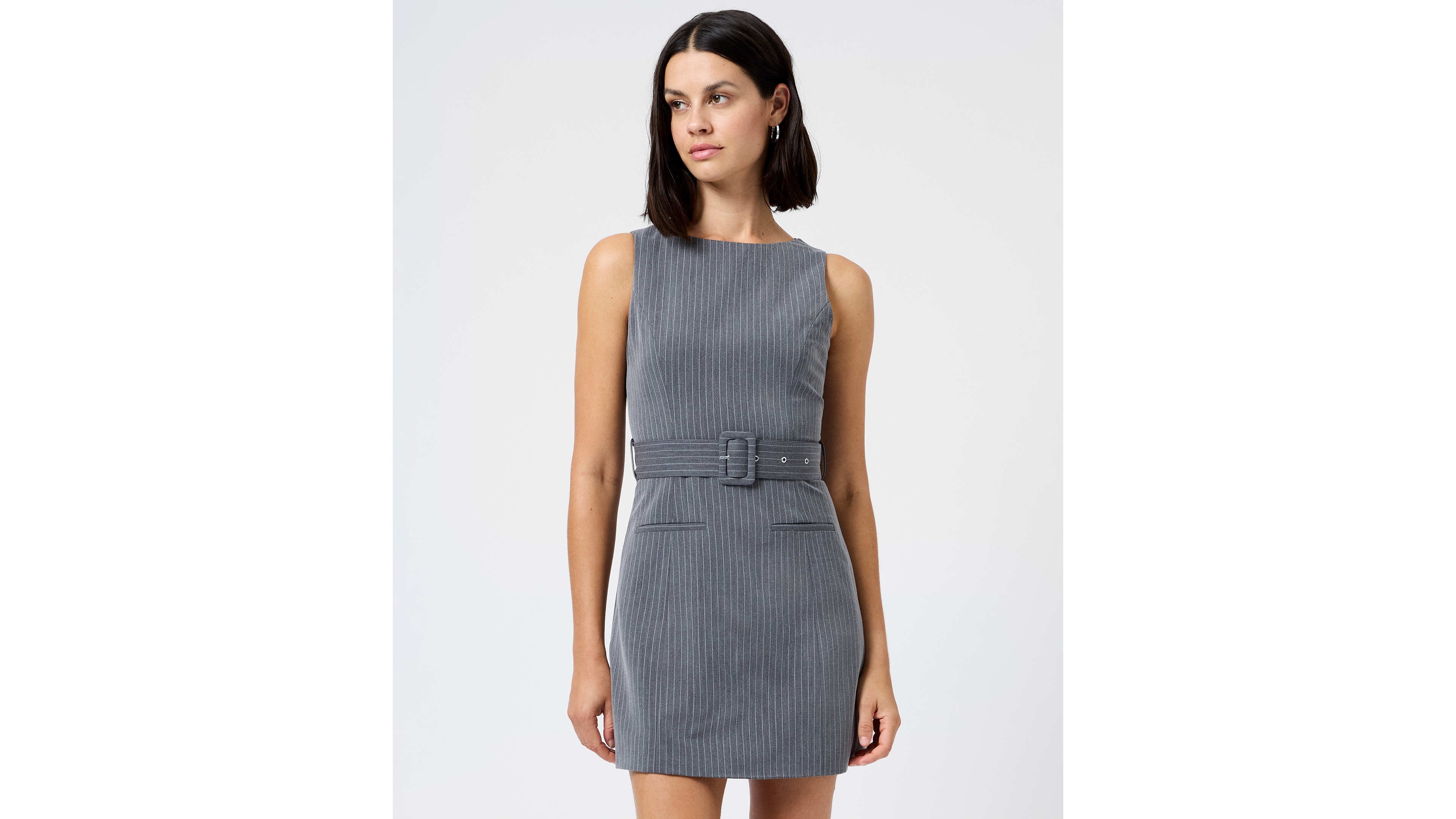 French Connection Women's Minka Pinstripe Belted Boat Neck Mini Dress