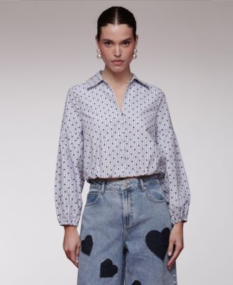 Avec Les Filles - Women's Printed Long-Sleeve Cropped Shirt