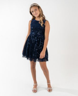 Rare Editions - Girls 7-16 Sequin Velvet Sleeveless Dress
