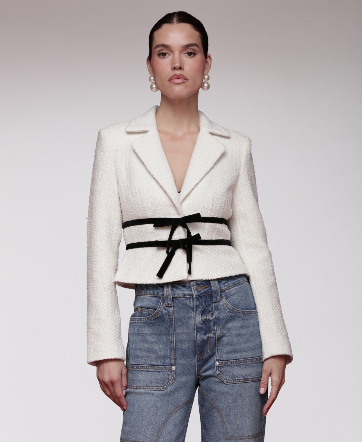 Avec Les Filles Women's Bow Detail Long-Sleeve Lady Jacket