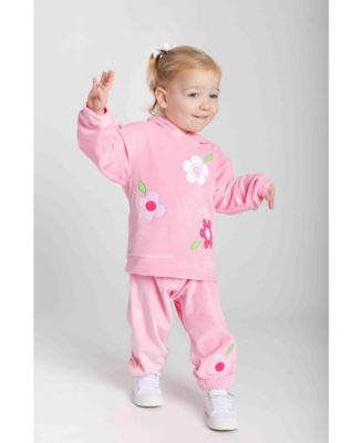 Baby Girls Velour Hoodie With Flowers