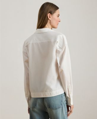 Petite Broadcloth Spread Collar Cropped Shirt