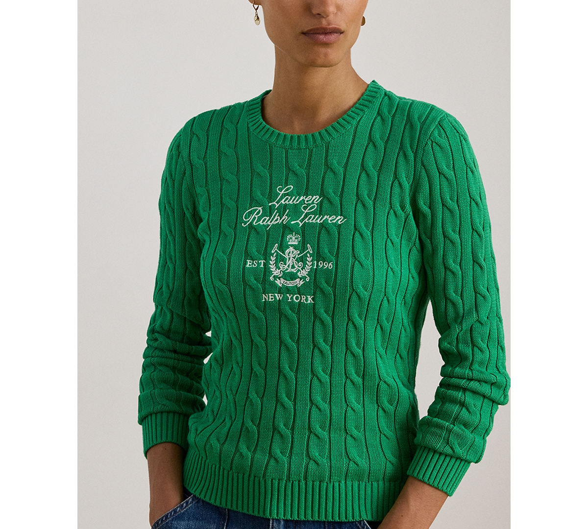 Ralph Lauren Petite Embroidered-crest Crewneck Sweater