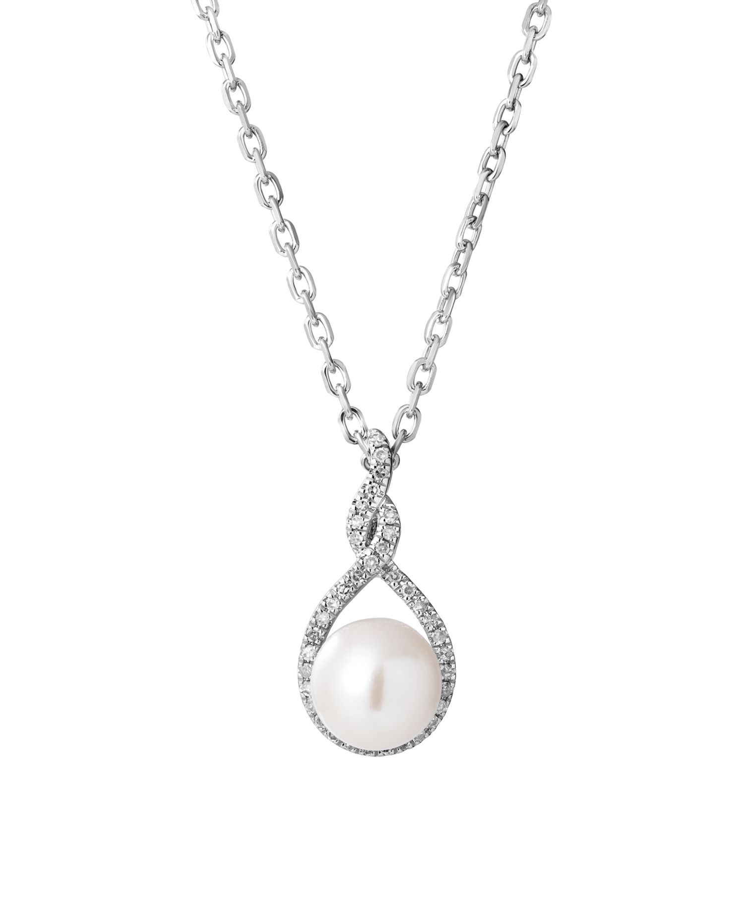 Freshwater Pearl (7mm) Diamond (1/10 ct. t.w.) Pendant Necklace in Sterling Silver