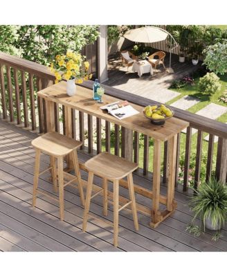 63" Long Bar Table, Solid Wood Pub Table with Footrest