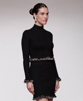 Women's Mock Neck Ruffle Sweater Top