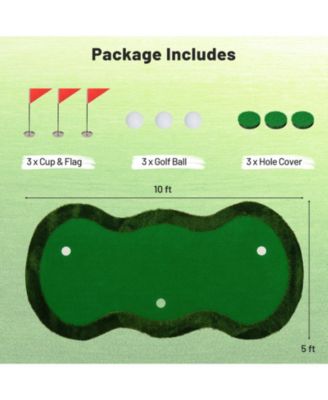 5 x 10 Feet Golf Practice Putting Green Mat with 3 Holes and Golf Balls for Home Office Backyard