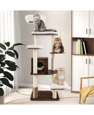 7-Layer Wooden Cat Tree Tall Cat Tower with Sisal Posts and Condo