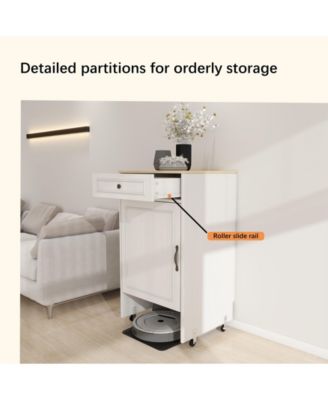 Robot Vacuum Stand Cabinet with Wheels, Storage Rack with Doors and Drawers, Side Table for Home or Office