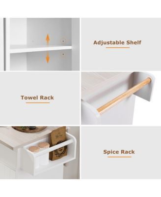 CASAINC Wood Rolling Drop Leaf with Trash Can Storage, Spice Rack, Towel Rack, Drawer & Adjustable Shelf Kitchen Island Cart