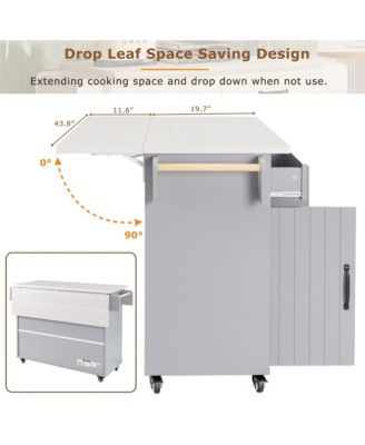 CASAINC Wood Rolling Drop Leaf with Trash Can Storage, Spice Rack, Towel Rack, Drawer & Adjustable Shelf Kitchen Island Cart