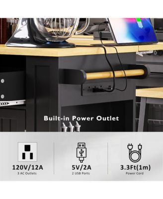 48inch Kitchen Island with 2 Bar Stools, Power Outlet, Drop Leaf, Rolling Cart with Door Rack, Side Racks