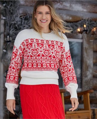 Women's Drifter Placed Jacquard Jersey Crew Neck Sweater