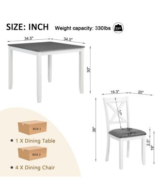 5-Piece Dining Table Set for 4 with Upholstered Chairs, White Frame Grey Top Table Set for Kitchen or Small Apartment-