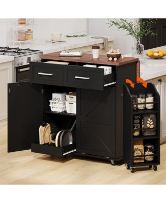 CASAINC 47.2" MDF Drop Leaf, Side Racks, Drawers, Towel Rack & Wheels Farmhouse Kitchen Island