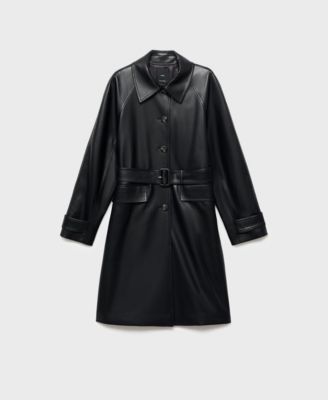 Women's Long Leather-Effect Belted Trench Coat