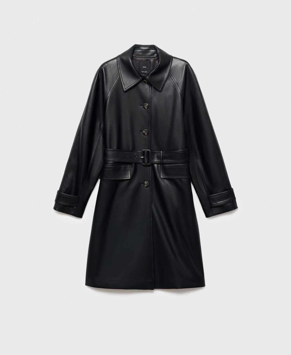 Mango Women's Long Leather-effect Belted Trench Coat In Black