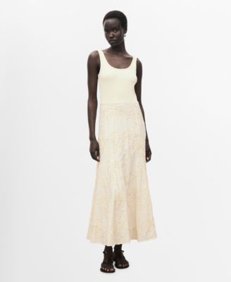 MANGO - Women's Floral-Embroidered Combined Dress