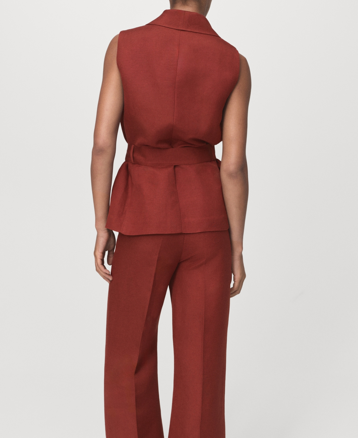 Mango Women's Belted Linen Suit Vest In Brown