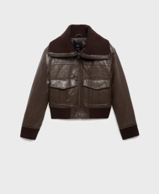 MANGO - Women's Leather-Effect Roll-Neck Jacket