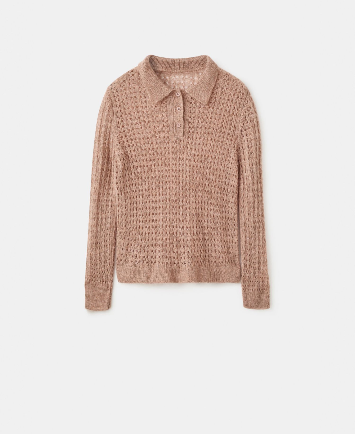 Women's Openwork Knitted Polo-Neck Sweater