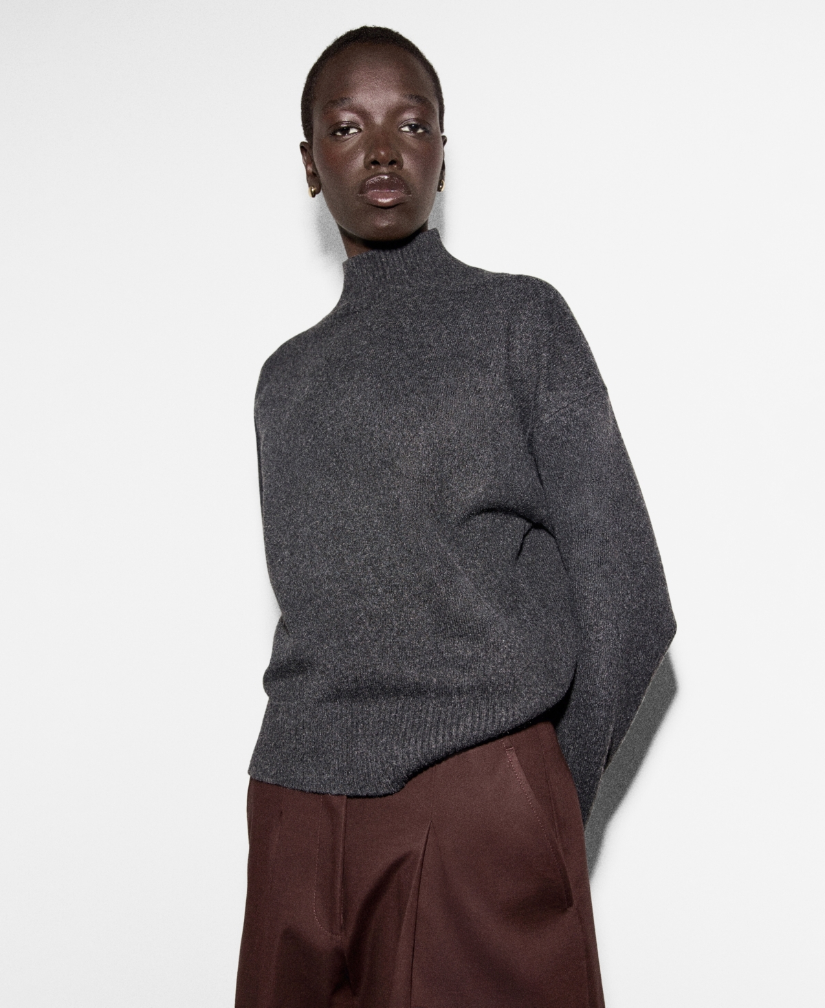 Mango Women's Cable-knit Turtleneck Sweater In Gray