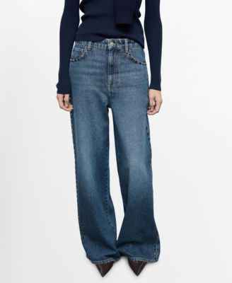 MANGO - Women's Wide-Leg Studded Jeans