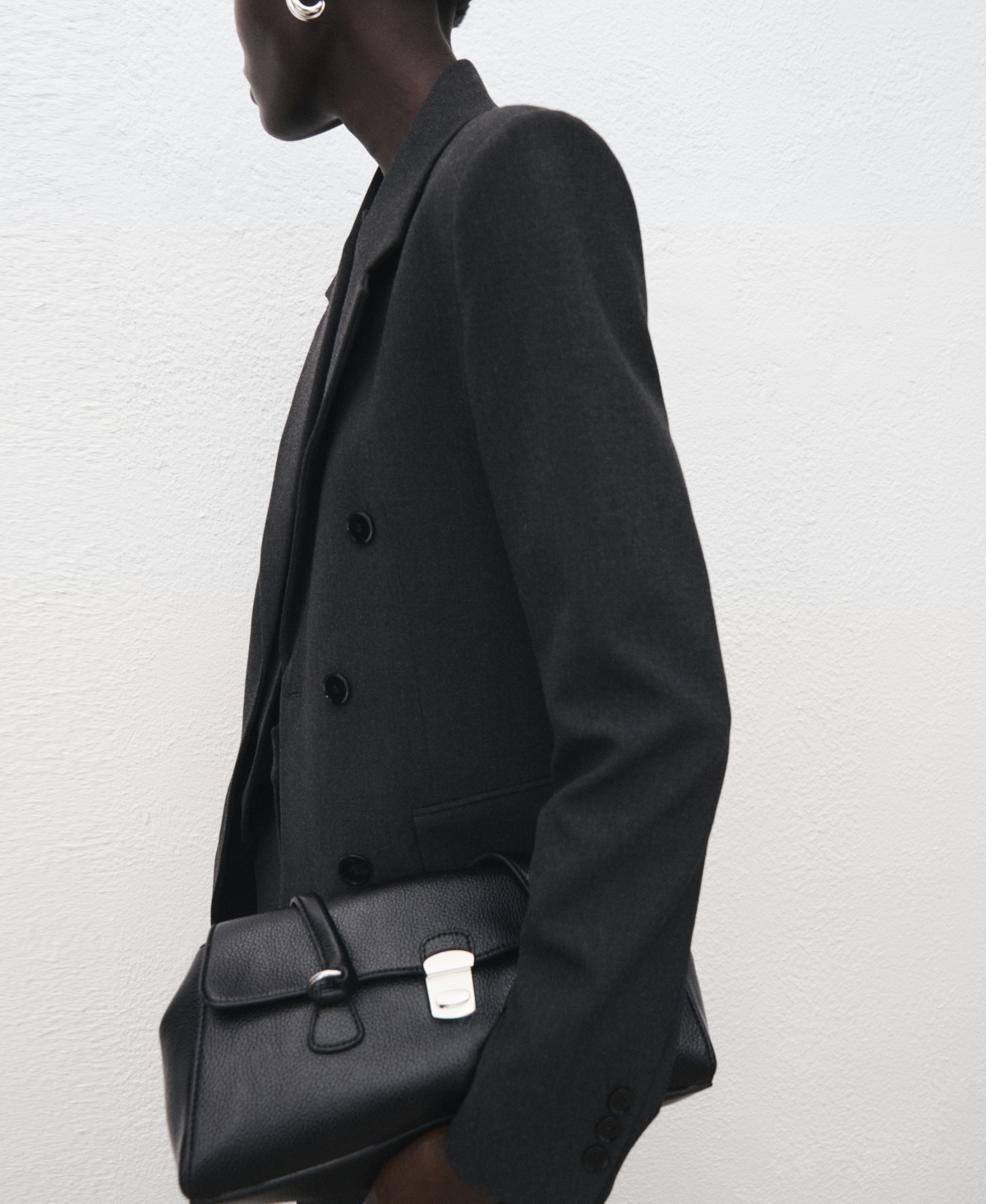 Mango Double Breasted Suit Blazer In Black