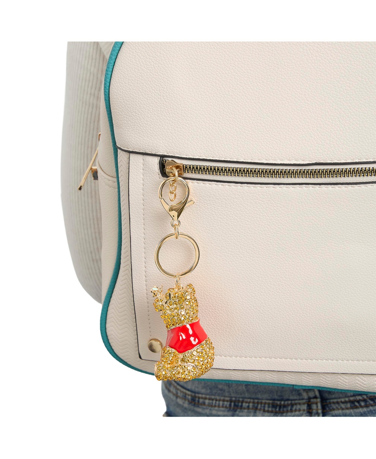 Disney Gold Tone With Red Enamel , Winnie The Pooh Crystal Keychain