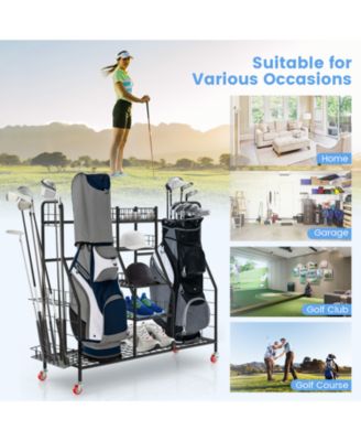 Double Golf Bag Rack with Removable Golf Club Stand and Wheels