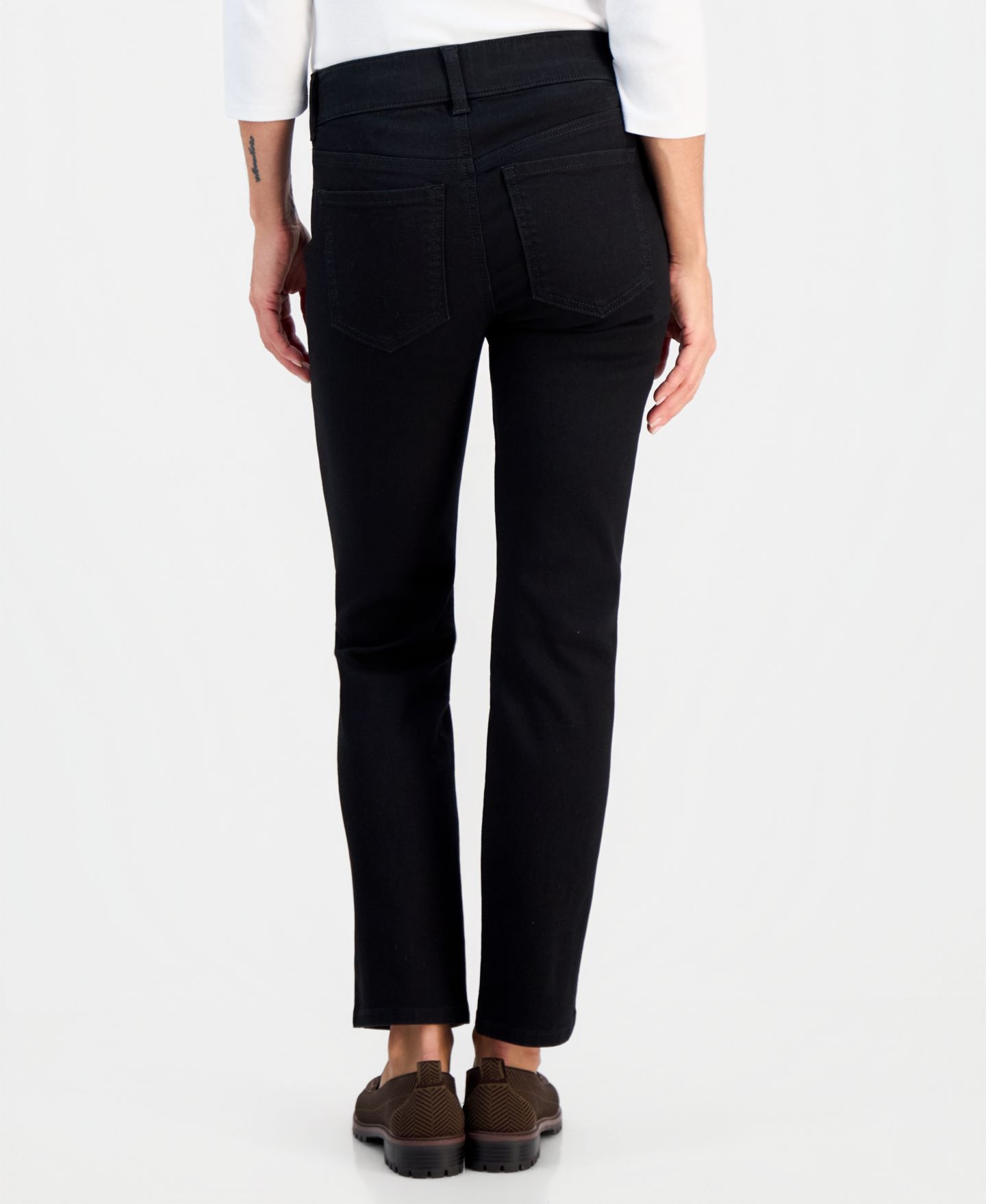Женские джинсы Style & Co Petite High-Rise Pull-On Straight-Leg, цвет: Чёрный варёный — фото 4