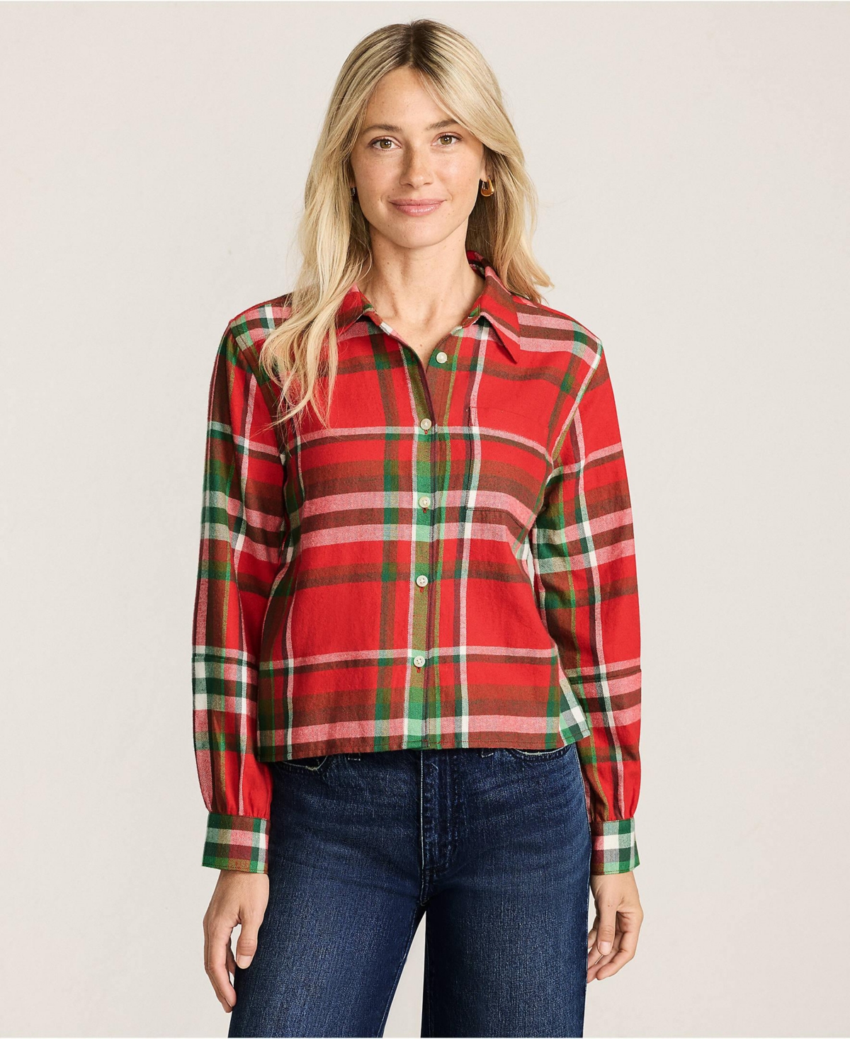 Lands' End Women's Cropped Flannel Shirt