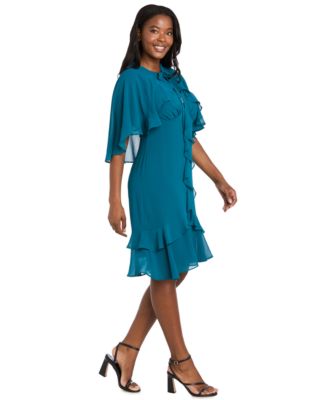 Women's 2-Piece Ruffle Detail Dress with Capelet