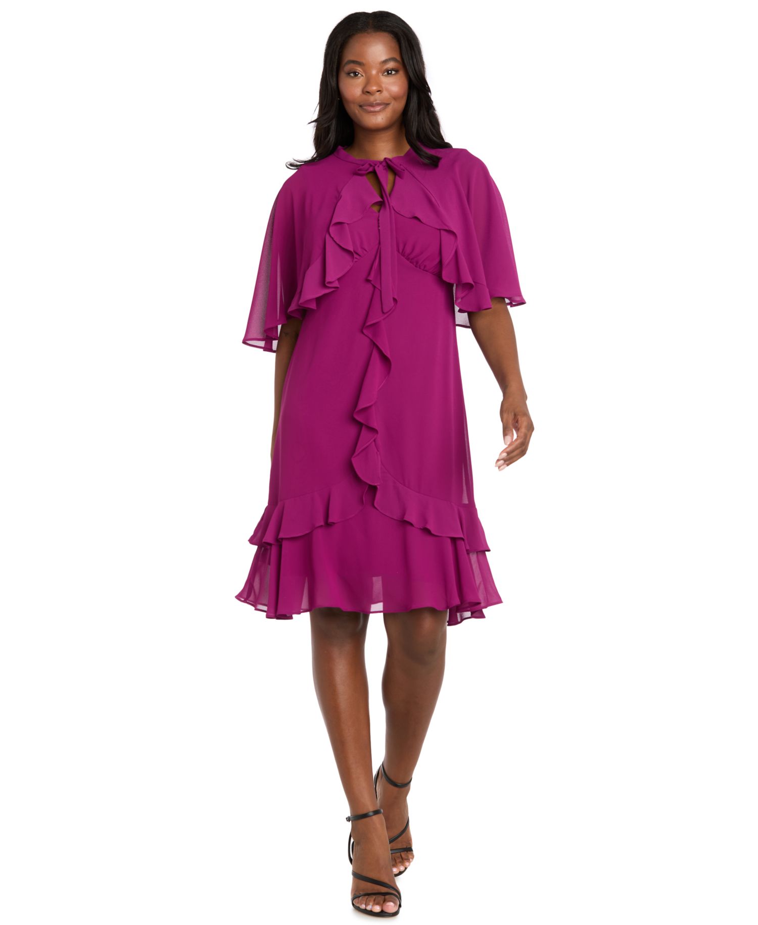 Women's 2-Piece Ruffle Detail Dress with Capelet