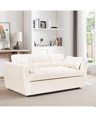65" Velvet Pull Out Loveseat Sleeper, 3-in-1 Sofa Bed with Adjustable Backrest Storage Pocket & Pillows for Small Spaces