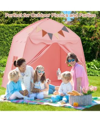 Kids Play Tent Bed Tent with String Lights Extra Large Playhouse Tent-Pink