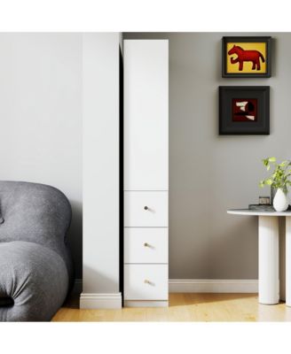 70.87" H Display Storage Cabinet with 4-Tier Shelves and 3 Side Drawers, Modern Wooden Tall Bookshelf for Home