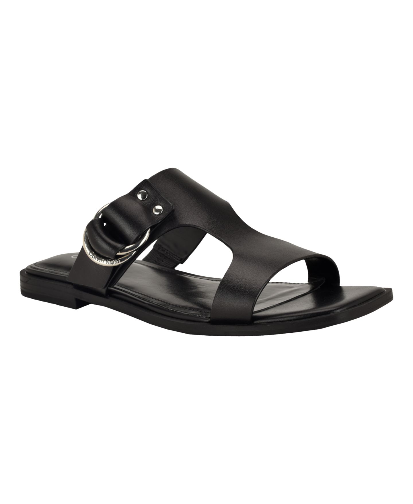 Женские сандалии Calvin Klein Meritt Leather Flat Slip-On, цвет: Чёрный кожаный — фото 1
