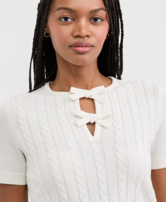 Nautica Women's Bow Cable-Knit Short-Sleeve Sweater