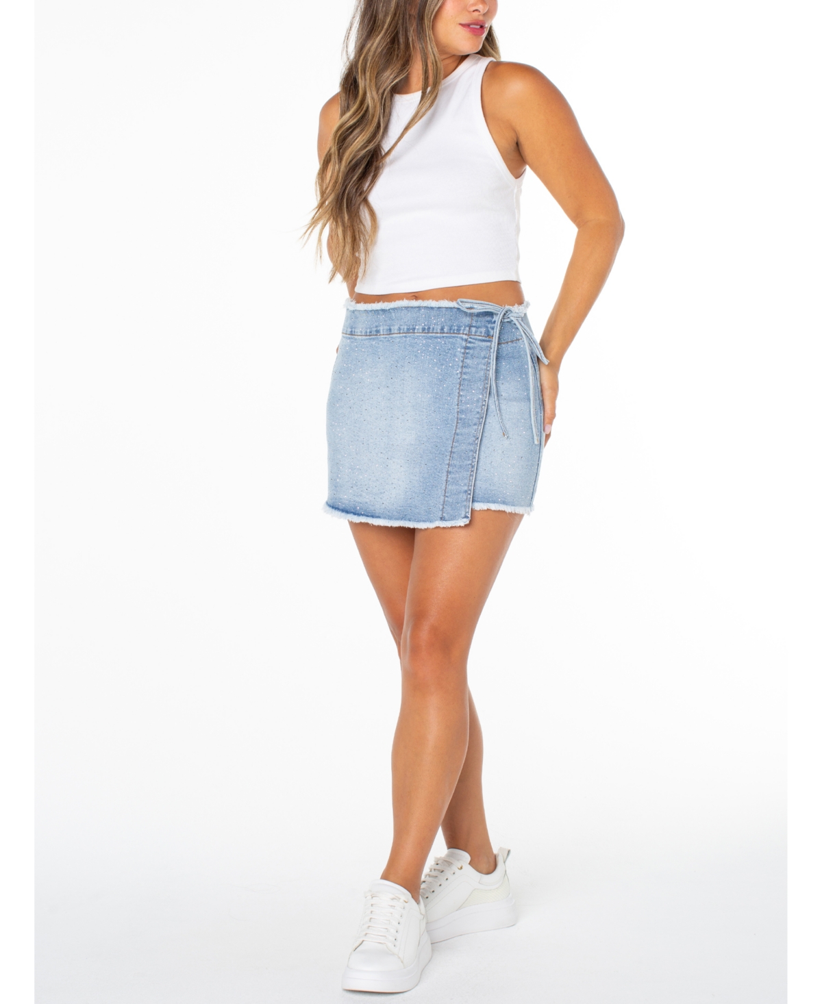 Celebrity Pink Juniors' Embellished Denim Wrap Skirt In White