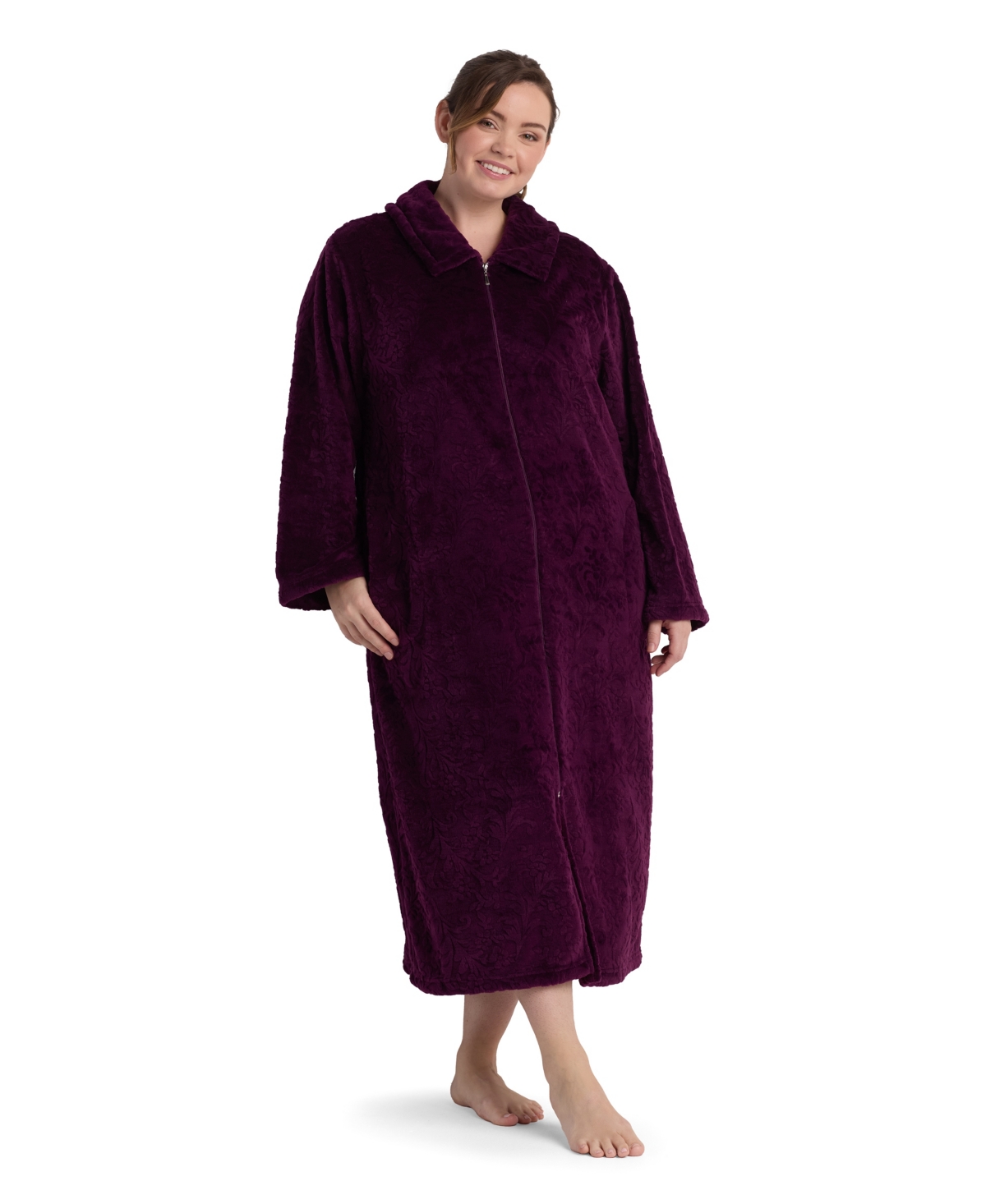 Miss Elaine Women's Long-sleeve Solid Robe In Purple