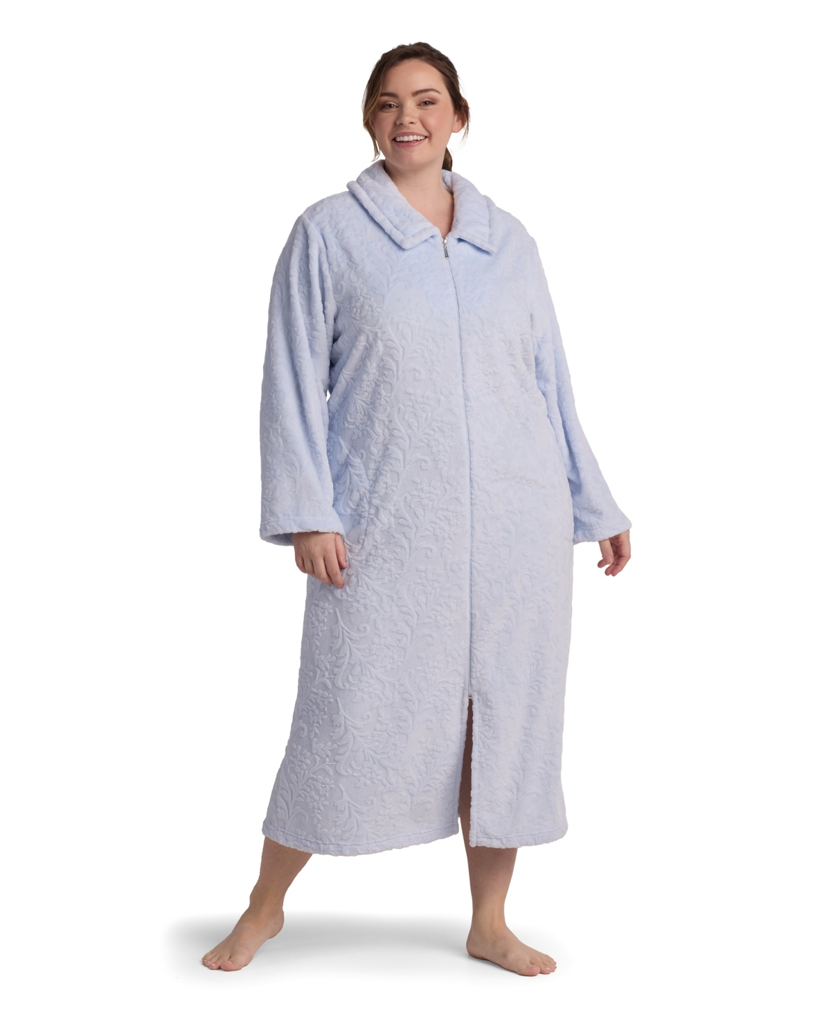 Miss Elaine Women's Long-sleeve Solid Robe In Blue