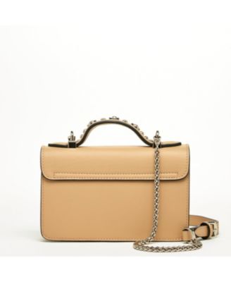 Small Leather Crossbody Bag Studded Purse Top Handle Structured Handbag