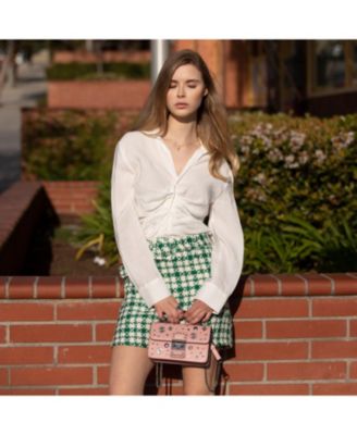 Small Leather Crossbody Bag Studded Purse Top Handle Structured Handbag